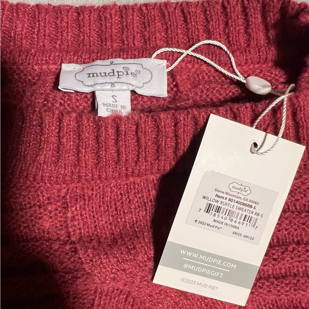 Mud Pie Ruffle Shoulder Raspberry Pink Sweater - Picture 3 of 7